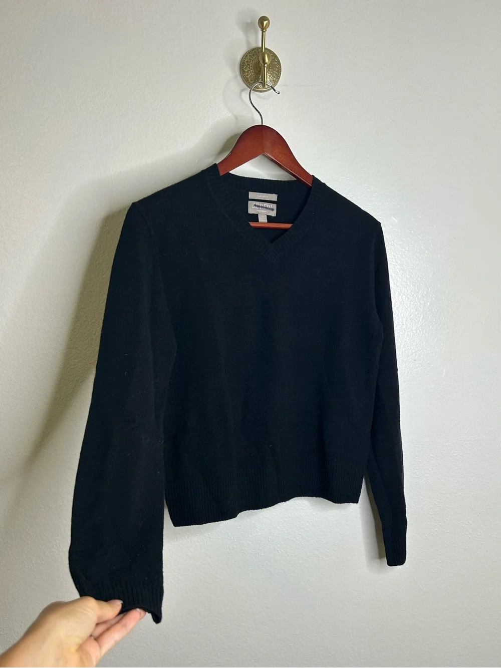 J. Crew 100% Cashmere High V - Neck Black Lightweight Sweater